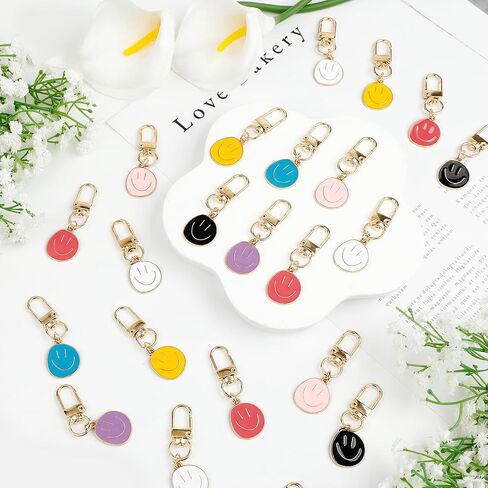 35 Pcs 7 Colors Smile Face Keychain Enamel Expression Key Chain Flat Round Pendant Charms for Purse Handbag Charm Accessories Perfect for Birthday and Festival Gift in Kuwait