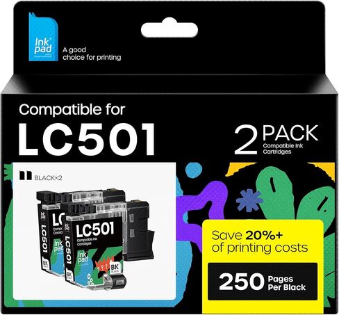 Compatible with LC501 Ink Cartridges for Brother Printer LC 501 Ink Cartridges Replacement for MFC-J1360DW, MFC-J1410DW, MFC-J1260DW Series Printer 2-Pack Black in Kuwait