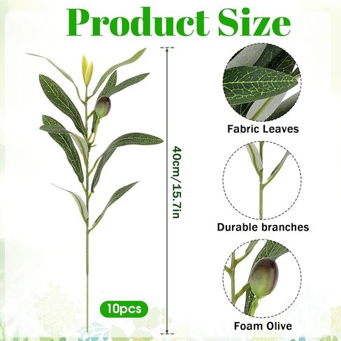 15.7" Faux Olive Branches for Vases, 10 Sticks Fake Olive Leaves Stems Artificial Plants Olives Tree Branches Indoor Greenery, Faux Greenery Stems for Vase Centerpieces Tabletop Home Office Wedding in Saudi Arabia