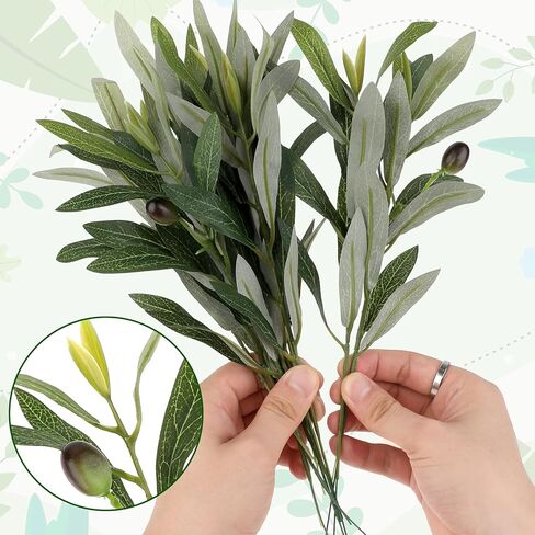 15.7" Faux Olive Branches for Vases, 10 Sticks Fake Olive Leaves Stems Artificial Plants Olives Tree Branches Indoor Greenery, Faux Greenery Stems for Vase Centerpieces Tabletop Home Office Wedding in Saudi Arabia