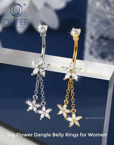 OUFER 14G زهرة استرخى البطن خاتم على شكل زر 316L الجراحية الفولاذ المقاوم للصدأ تشيكوسلوفاكيا السرة خاتم الفضة الذهب هيبوالرجينيك مجوهرات للجسم للنساء in Kuwait