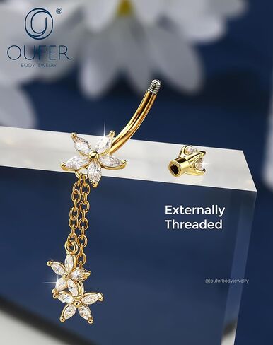 OUFER 14G زهرة استرخى البطن خاتم على شكل زر 316L الجراحية الفولاذ المقاوم للصدأ تشيكوسلوفاكيا السرة خاتم الفضة الذهب هيبوالرجينيك مجوهرات للجسم للنساء in Kuwait