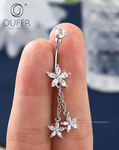 OUFER 14G زهرة استرخى البطن خاتم على شكل زر 316L الجراحية الفولاذ المقاوم للصدأ تشيكوسلوفاكيا السرة خاتم الفضة الذهب هيبوالرجينيك مجوهرات للجسم للنساء in Kuwait