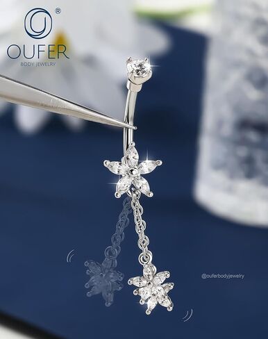 OUFER 14G زهرة استرخى البطن خاتم على شكل زر 316L الجراحية الفولاذ المقاوم للصدأ تشيكوسلوفاكيا السرة خاتم الفضة الذهب هيبوالرجينيك مجوهرات للجسم للنساء in Kuwait