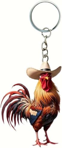 Western Cute Chicken Keychain Cowgirl Acrylic Keychains 2D Hen Keyring Bag Car Accessories Charms for Women in Kuwait