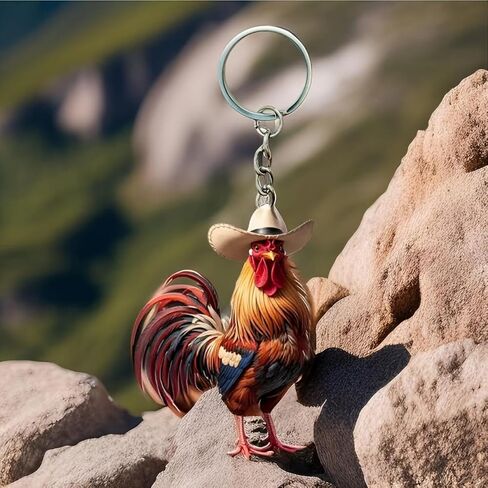 Western Cute Chicken Keychain Cowgirl Acrylic Keychains 2D Hen Keyring Bag Car Accessories Charms for Women in Kuwait