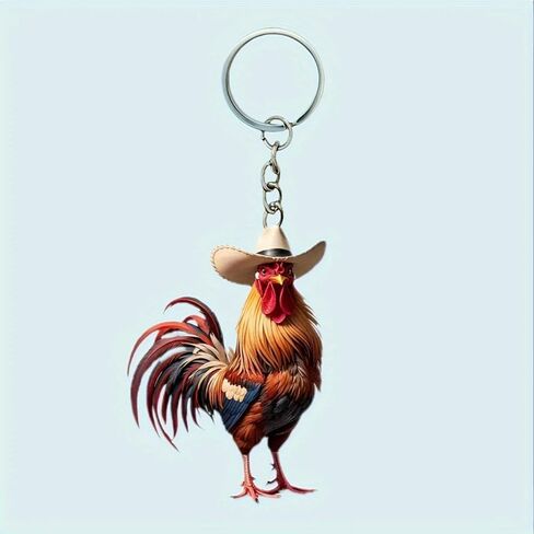 Western Cute Chicken Keychain Cowgirl Acrylic Keychains 2D Hen Keyring Bag Car Accessories Charms for Women in Kuwait
