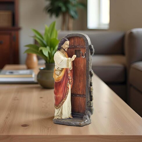 تمثال يسوع يطرق الباب - تمثال راتنج مقاس 5.12 بوصة مستوحى من رؤيا 3:20، ديكور منزلي ديني مسيحي لغرفة الصلاة، أو المذبح، أو هدية قائمة على الإيمان in Kuwait