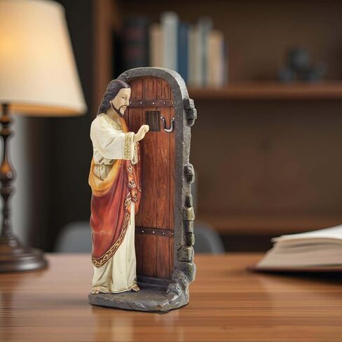 تمثال يسوع يطرق الباب - تمثال راتنج مقاس 5.12 بوصة مستوحى من رؤيا 3:20، ديكور منزلي ديني مسيحي لغرفة الصلاة، أو المذبح، أو هدية قائمة على الإيمان in Kuwait