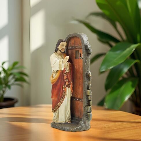 تمثال يسوع يطرق الباب - تمثال راتنج مقاس 5.12 بوصة مستوحى من رؤيا 3:20، ديكور منزلي ديني مسيحي لغرفة الصلاة، أو المذبح، أو هدية قائمة على الإيمان in Kuwait