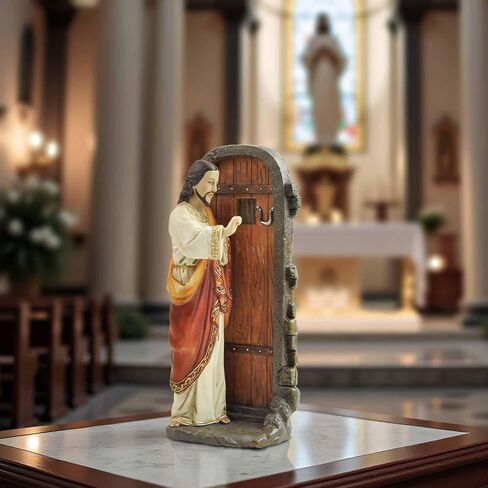 تمثال يسوع يطرق الباب - تمثال راتنج مقاس 5.12 بوصة مستوحى من رؤيا 3:20، ديكور منزلي ديني مسيحي لغرفة الصلاة، أو المذبح، أو هدية قائمة على الإيمان in Kuwait