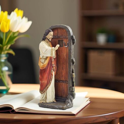 تمثال يسوع يطرق الباب - تمثال راتنج مقاس 5.12 بوصة مستوحى من رؤيا 3:20، ديكور منزلي ديني مسيحي لغرفة الصلاة، أو المذبح، أو هدية قائمة على الإيمان in Kuwait