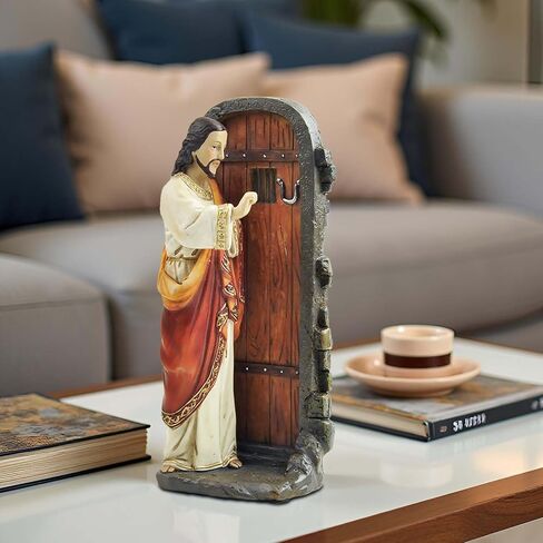 تمثال يسوع يطرق الباب - تمثال راتنج مقاس 5.12 بوصة مستوحى من رؤيا 3:20، ديكور منزلي ديني مسيحي لغرفة الصلاة، أو المذبح، أو هدية قائمة على الإيمان in Kuwait