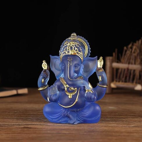 Transparent Ganesh Idol Statue for Table Top, Desktop & Home Decor | 14 cm Glass-Look Multicolor Ganpati Murti for Pooja, Home Mandir, Diwali Gift, Meditation & Calm Yoga Decor (White) in Kuwait