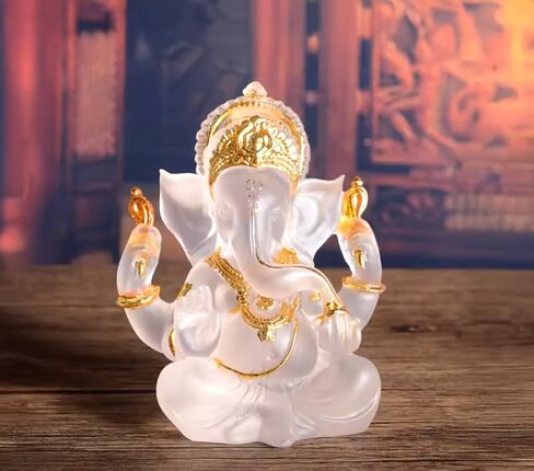 Transparent Ganesh Idol Statue for Table Top, Desktop & Home Decor | 14 cm Glass-Look Multicolor Ganpati Murti for Pooja, Home Mandir, Diwali Gift, Meditation & Calm Yoga Decor (White) in Saudi Arabia