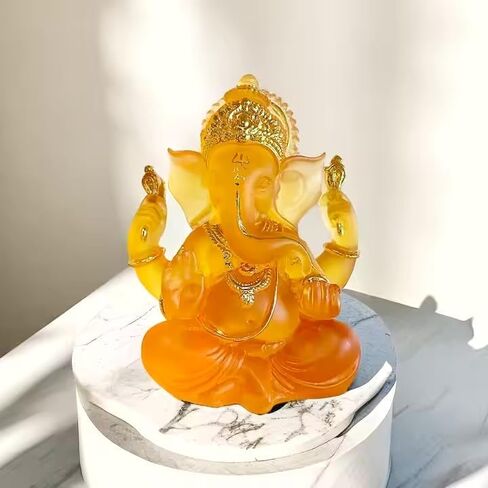 Transparent Ganesh Idol Statue for Table Top, Desktop & Home Decor | 14 cm Glass-Look Multicolor Ganpati Murti for Pooja, Home Mandir, Diwali Gift, Meditation & Calm Yoga Decor (White) in Kuwait