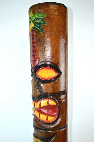 WorldBazzar خشب منحوت يدويًا بطول 40 بوصة عمود تيكي الطوطم منحوت بتصميم شجرة النخيل بني، أسود، أصفر، أبيض، أحمر in Kuwait
