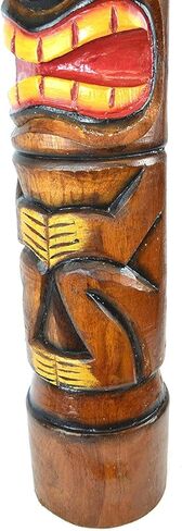 WorldBazzar خشب منحوت يدويًا بطول 40 بوصة عمود تيكي الطوطم منحوت بتصميم شجرة النخيل بني، أسود، أصفر، أبيض، أحمر in Kuwait