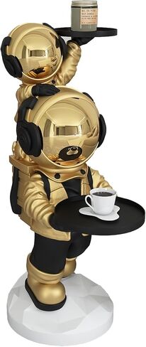 suruim Large Astronaut Statue, Astronaut Floor Sculpture with Dual Trays - Gold Astronaut Figurine Decor, Floor Statues for Home Decor, Modern Sculptures Home Decor for Living Room Office in Kuwait