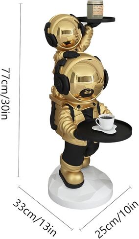 suruim Large Astronaut Statue, Astronaut Floor Sculpture with Dual Trays - Gold Astronaut Figurine Decor, Floor Statues for Home Decor, Modern Sculptures Home Decor for Living Room Office in Kuwait