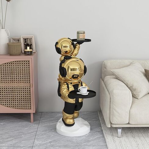 suruim Large Astronaut Statue, Astronaut Floor Sculpture with Dual Trays - Gold Astronaut Figurine Decor, Floor Statues for Home Decor, Modern Sculptures Home Decor for Living Room Office in Kuwait