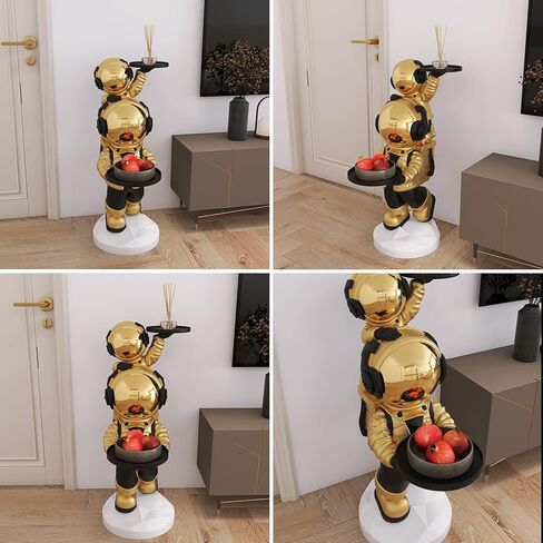 suruim Large Astronaut Statue, Astronaut Floor Sculpture with Dual Trays - Gold Astronaut Figurine Decor, Floor Statues for Home Decor, Modern Sculptures Home Decor for Living Room Office in Kuwait