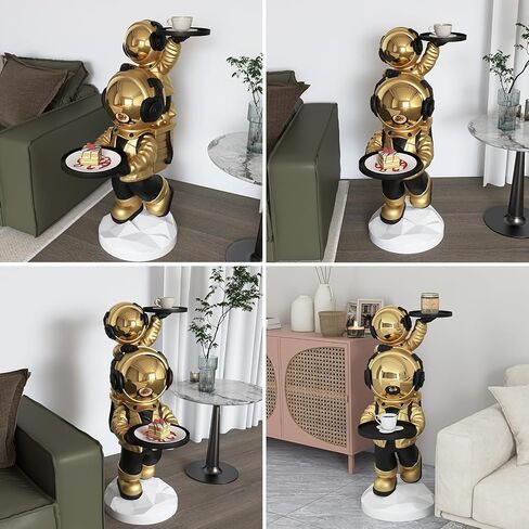 suruim Large Astronaut Statue, Astronaut Floor Sculpture with Dual Trays - Gold Astronaut Figurine Decor, Floor Statues for Home Decor, Modern Sculptures Home Decor for Living Room Office in Kuwait