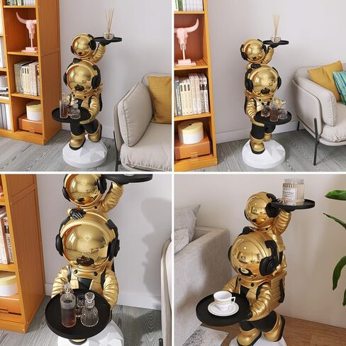 suruim Large Astronaut Statue, Astronaut Floor Sculpture with Dual Trays - Gold Astronaut Figurine Decor, Floor Statues for Home Decor, Modern Sculptures Home Decor for Living Room Office in Kuwait
