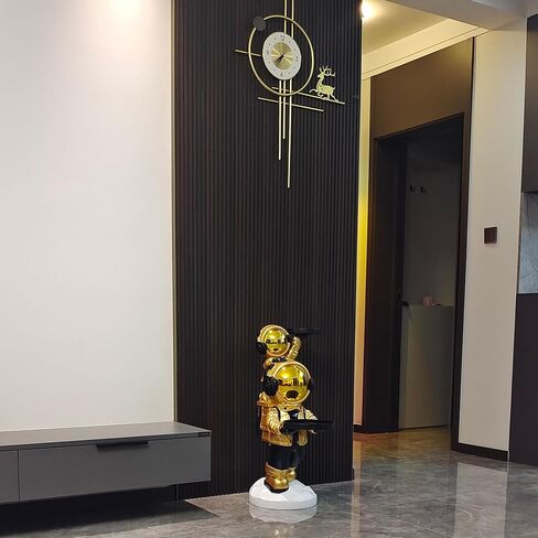 suruim Large Astronaut Statue, Astronaut Floor Sculpture with Dual Trays - Gold Astronaut Figurine Decor, Floor Statues for Home Decor, Modern Sculptures Home Decor for Living Room Office in Kuwait