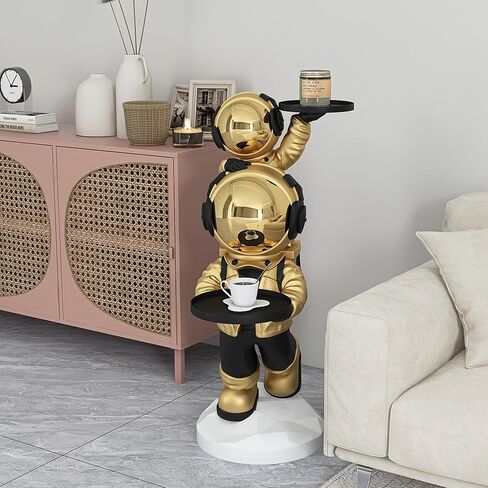 suruim Large Astronaut Statue, Astronaut Floor Sculpture with Dual Trays - Gold Astronaut Figurine Decor, Floor Statues for Home Decor, Modern Sculptures Home Decor for Living Room Office in Kuwait