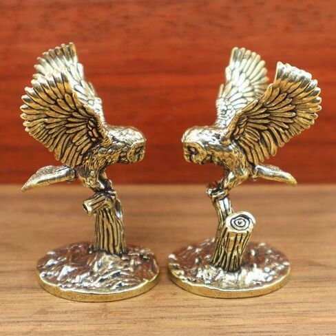 2pc Vintage Brass Owl Figurine - Movie Themed Decorative Statue for Living Room & Home Office in Kuwait