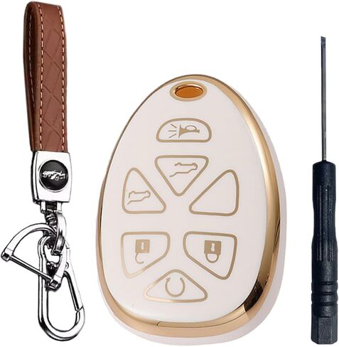 Key Fob لـ Tahoe Suburban Yukon: غطاء مفتاح Fob ذو 6 أزرار مناسب لـ 2007 إلى 2014 Chevy Tahoe Surburban GMC Yukon Yukon XL Yukon Denali استبدال غطاء حافظة التحكم عن بعد | الأبيض مفتاح فوب شل مع سلسلة المفاتيح in Kuwait