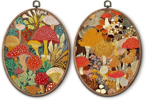 Hxlac Rustic Mushroom Oval Wall Art Framed, Botanical Kitchen Oval Wall Decor, Gift for Mushroom Lover, Farmhouse Nature Hanging Canvas Prints Wall Sculptures for Home Kitchen Decor, 8.5x11.5 Inch in Kuwait