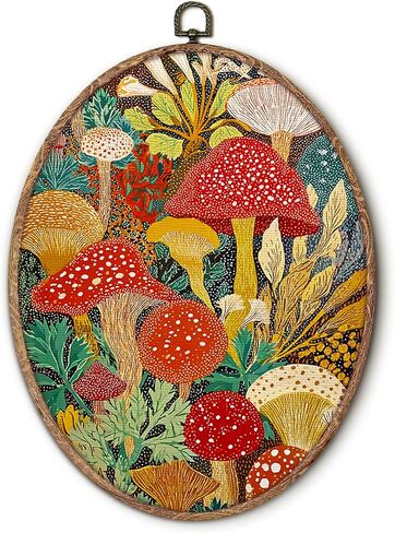Hxlac Rustic Mushroom Oval Wall Art Framed, Botanical Kitchen Oval Wall Decor, Gift for Mushroom Lover, Farmhouse Nature Hanging Canvas Prints Wall Sculptures for Home Kitchen Decor, 8.5x11.5 Inch in Saudi Arabia