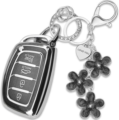 غطاء مفتاح TPU وردي مع سلسلة مفاتيح زهرة ساكورا متوافقة مع Hyundai Tucson Santa Fe Santa Fe Sport Sonata Sonata Sport Elantra GT Elantra Ioniq مفتاح ذكي بأربعة أزرار للنساء in Kuwait