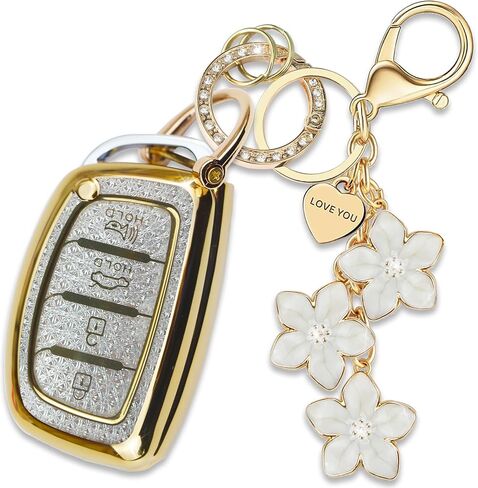 غطاء مفتاح TPU وردي مع سلسلة مفاتيح زهرة ساكورا متوافقة مع Hyundai Tucson Santa Fe Santa Fe Sport Sonata Sonata Sport Elantra GT Elantra Ioniq مفتاح ذكي بأربعة أزرار للنساء in Kuwait