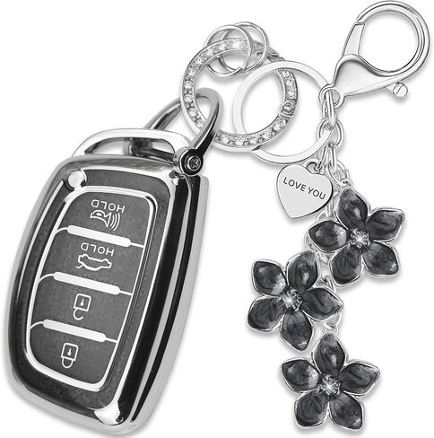 غطاء مفتاح TPU وردي مع سلسلة مفاتيح زهرة ساكورا متوافقة مع Hyundai Tucson Santa Fe Santa Fe Sport Sonata Sonata Sport Elantra GT Elantra Ioniq مفتاح ذكي بأربعة أزرار للنساء in Kuwait