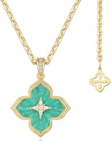 MYEARS النساء عقد ذهب البرسيم قلادة الأحجار الكريمة زركون 14K بسيطة داينتي سلسلة اليومية العصرية محظوظ زهرة مجوهرات in Saudi Arabia
