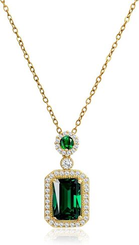 14k Gold Plated Emerald Green Crystal Round and Square Pendant Necklace May Birthstone Cubic Zirconia Adjustable Thin Necklace Chain for Women in Kuwait