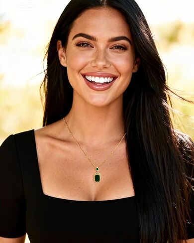 14k Gold Plated Emerald Green Crystal Round and Square Pendant Necklace May Birthstone Cubic Zirconia Adjustable Thin Necklace Chain for Women in Kuwait