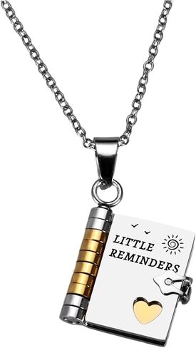 Little Reminders Book Necklace Gifts, Easter Gifts for Adult, Inspirational Book Necklace for Women, Birthday Gift for Women, Adjustable Books with 6 Pages Engraved in Saudi Arabia