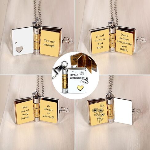 Little Reminders Book Necklace Gifts, Easter Gifts for Adult, Inspirational Book Necklace for Women, Birthday Gift for Women, Adjustable Books with 6 Pages Engraved in Saudi Arabia