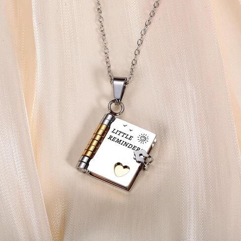 Little Reminders Book Necklace Gifts, Easter Gifts for Adult, Inspirational Book Necklace for Women, Birthday Gift for Women, Adjustable Books with 6 Pages Engraved in Saudi Arabia