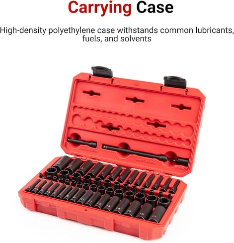 TEKTON 1/4 بوصة مجموعة مقابس الصدمات الضحلة والعميقة ذات 12 نقطة مع حافظة، 61 قطعة (5/32-11/16 بوصة، 4-17 ملم) | SID90406 in Kuwait