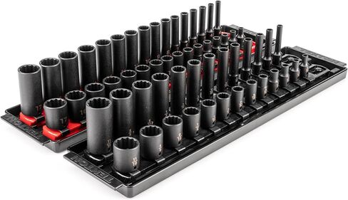 TEKTON 1/4 بوصة مجموعة مقابس الصدمات الضحلة والعميقة ذات 12 نقطة مع حافظة، 61 قطعة (5/32-11/16 بوصة، 4-17 ملم) | SID90406 in Kuwait