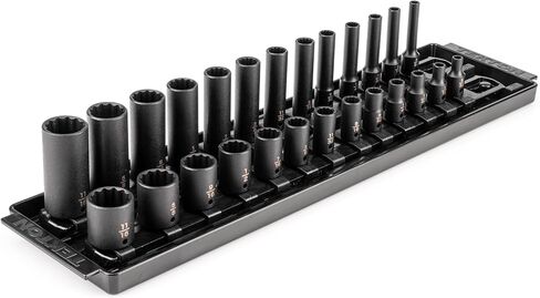 TEKTON 1/4 بوصة مجموعة مقابس الصدمات الضحلة والعميقة ذات 12 نقطة مع حافظة، 61 قطعة (5/32-11/16 بوصة، 4-17 ملم) | SID90406 in Kuwait
