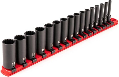 TEKTON 1/4 بوصة مجموعة مقابس الصدمات الضحلة والعميقة ذات 12 نقطة مع حافظة، 61 قطعة (5/32-11/16 بوصة، 4-17 ملم) | SID90406 in Kuwait