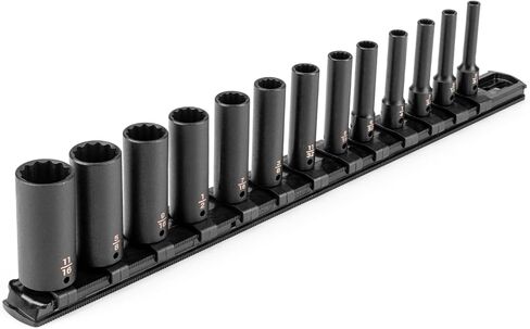 TEKTON 1/4 بوصة مجموعة مقابس الصدمات الضحلة والعميقة ذات 12 نقطة مع حافظة، 61 قطعة (5/32-11/16 بوصة، 4-17 ملم) | SID90406 in Saudi Arabia