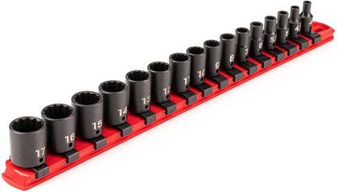 TEKTON 1/4 بوصة مجموعة مقابس الصدمات الضحلة والعميقة ذات 12 نقطة مع حافظة، 61 قطعة (5/32-11/16 بوصة، 4-17 ملم) | SID90406 in Kuwait