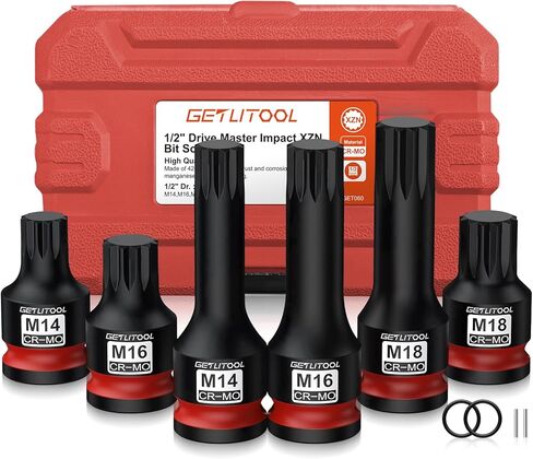 مجموعة مقابس GETLITOOL 6 قطع Impact XZN Bit، M14 M16 M18 1/2" Drive CR-MO مجموعة مقابس لقمة مربعة ثلاثية لإصلاح السيارات والميكانيكية، والصيانة الميكانيكية، وأدوات هدية للرجال in Kuwait